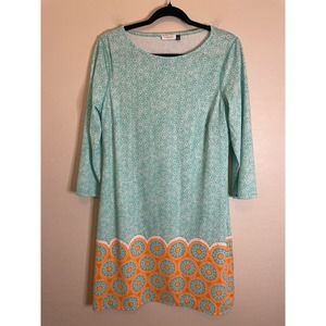 Cabana Life | Blue and Orange Tropical/Coastal 3/4 Sleeve Shift Dress Size Large